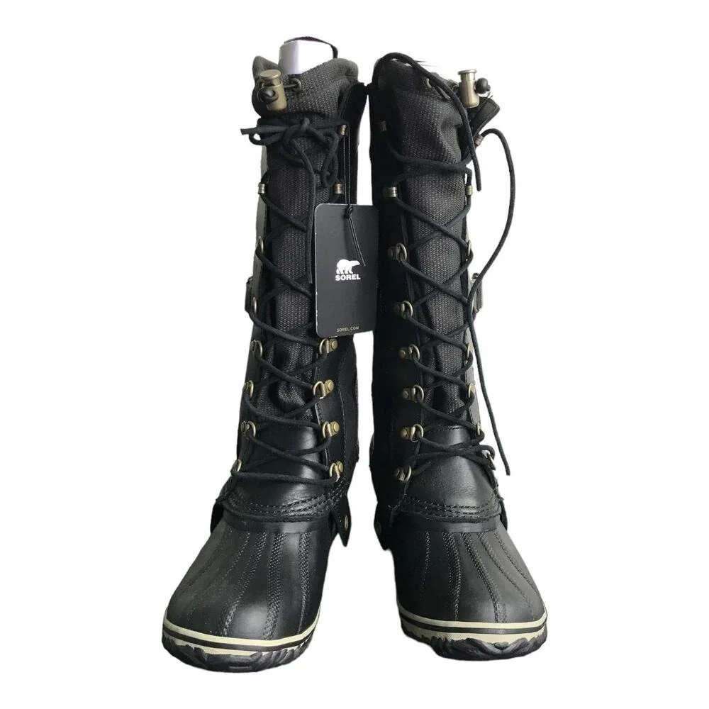 Sorel Conquest Carly 9.5 Black Leather‎ Winter Waterproof 15